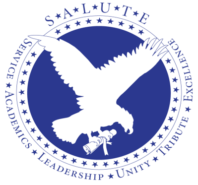 SALUTE Logo. Blue circle with silhouette of an eagle